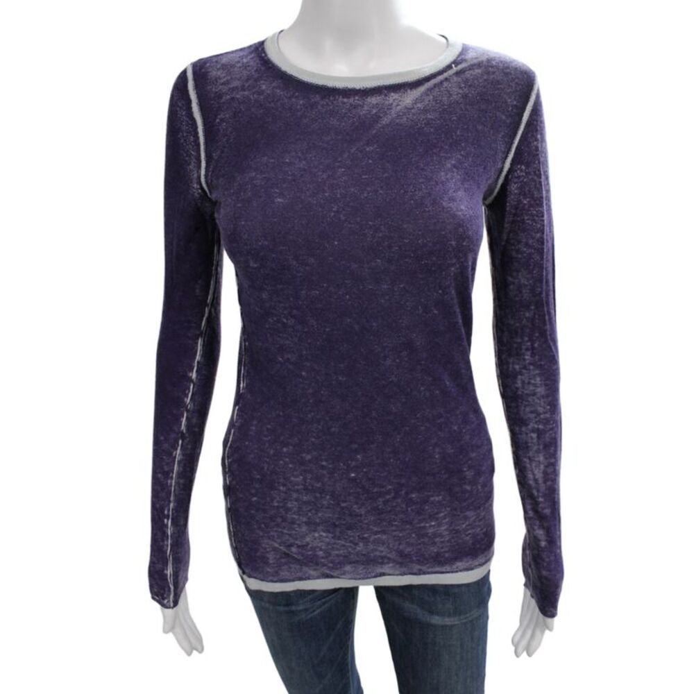 Kokun Women Basic Purple Long Sleeve T-Shirt Crew Neck Solid Size S